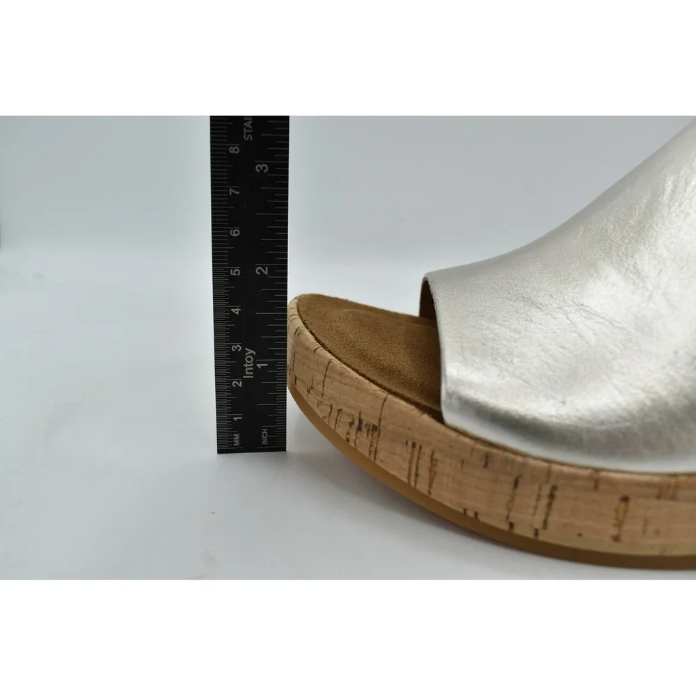 Sofft Cass Wedge Sandals Womens 11 Silver Platino Leather Platform Slides Boho